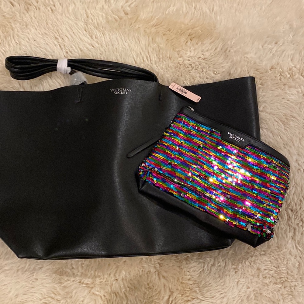 Victoria’s Secret Faux Leather bag with Sequin pouch